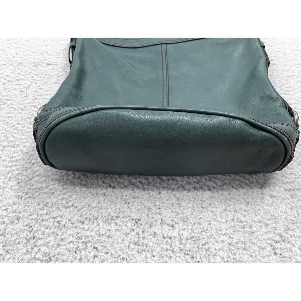 Women's Fossil Teal Leather Slouchy Hobo Shoulder Bag Silver Tone Hardware - Picture 3 of 14